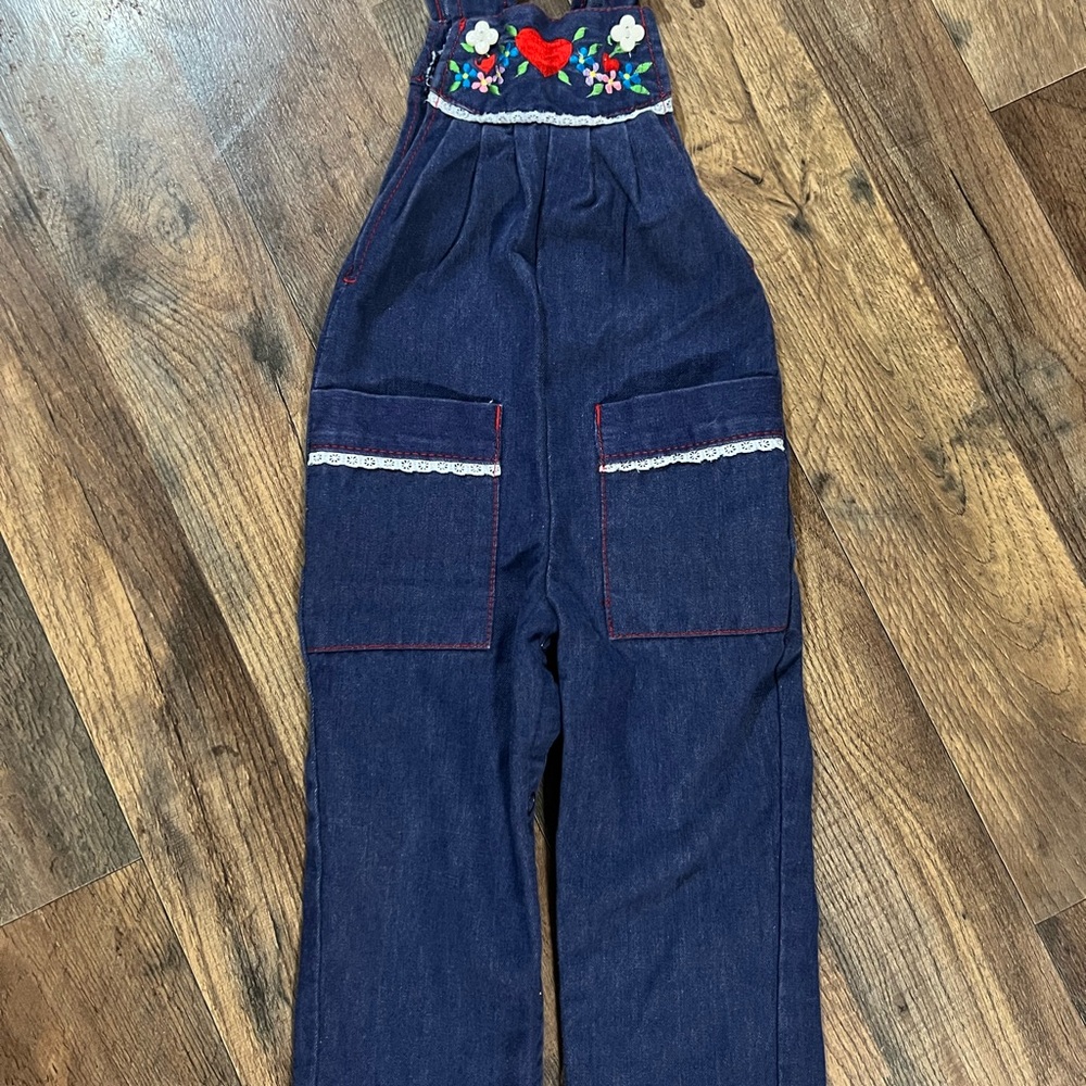 Vintage Jet Set Embroidered Denim Kids Overalls 12-18M LIKE NEW